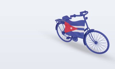 3D bycycle gün Küba bayrağı doğru görünüm oluşturma
