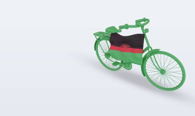 3D bycycle gün Malavi bayrağı doğru görünüm oluşturma