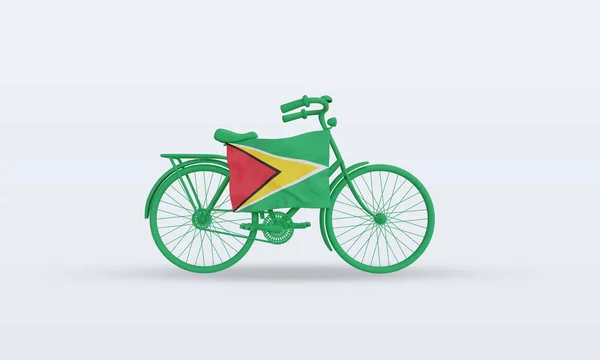 Bycycle Day Flaga Gujany Renderowanie Widok Przodu — Zdjęcie stockowe