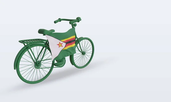 Bycycle Dia Zimbabwe Bandeira Renderização Visão Esquerda — Fotografia de Stock