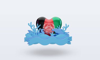 3D Okyanus Günü Afganistan bayrağını seviyor.