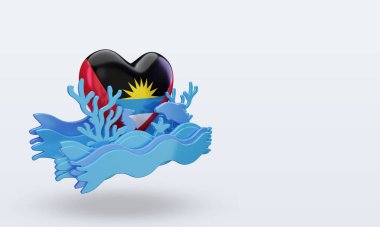 3D Okyanus Günü Antigua ve Barbuda bayrağı sol görüşü temsil ediyor
