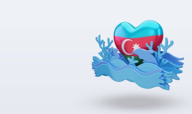 3D Okyanus Günü Azerbaycan Bayrağı doğru görünüm veriyor