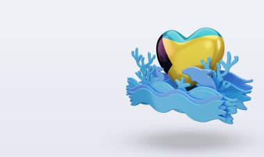3D okyanus günü Bahamalar bayrağı doğru şekilde çizmeyi severler.