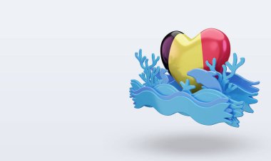 3d okyanus günü Belçika aşk bayrağı doğru görünüm veriyor