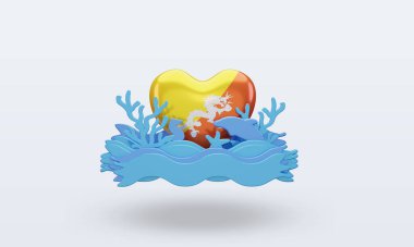 3D Okyanus Günü Bhutan aşk bayrağı cephe manzarası yaratıyor