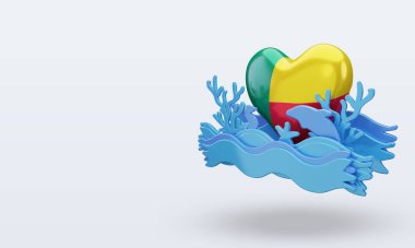 3D Okyanus Günü Benin aşk bayrağı sağa dönüyor