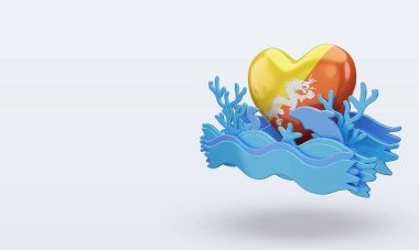 3d Okyanus Günü Bhutan aşk bayrağı doğru görünüm veriyor