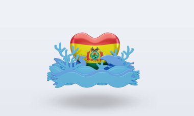 3D okyanus günü Bolivya aşk bayrağı cephe manzarası
