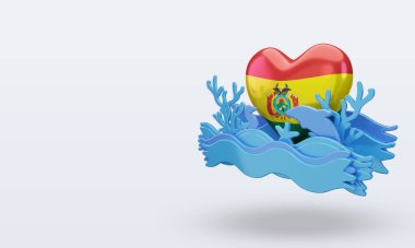 3d okyanus günü Bolivya aşk bayrağı doğru görünüm veriyor
