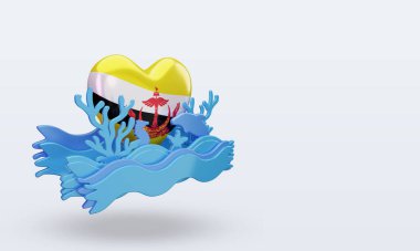 3 d Okyanus Günü Brunei Darussalam aşk bayrağı sol görüşü yansıtıyor