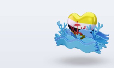 3 d Okyanus Günü Brunei Darussalam aşk bayrağı doğru görünüm veriyor