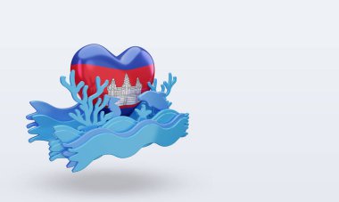 3d Okyanus Günü Kamboçya bayrağı sol görüşü yansıtıyor