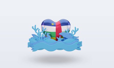 3D Okyanus Günü Orta Afrika Cumhuriyeti bayrağı ön planda tutmayı seviyor