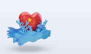 3D Okyanus Günü Çin bayrağın soldan çekilmesini sever