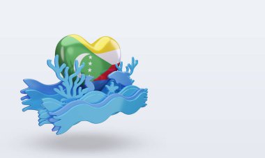3D Okyanus Günü Komorlar bayrağın soldan görünmesini severler