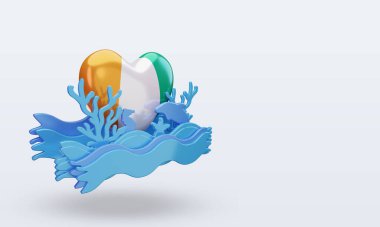 3d okyanus günü Cote dIvoire aşk bayrağı sol görüşü yansıtıyor