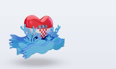 3D okyanus günü Hırvatistan sol görüşlü bayrağı seviyor