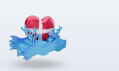 3d Okyanus Günü Danimarka aşk bayrağı sol görüşü yansıtıyor