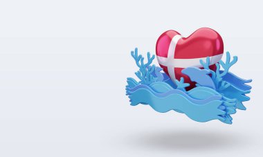 3d okyanus günü Danimarka aşk bayrağı doğru görünüm veriyor