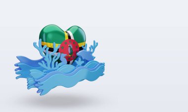 3D Okyanus Günü Dominika bayrağı sol görüşü temsil ediyor