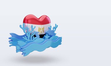 3D Okyanus Günü Mısır bayrağı sol görüşü sever