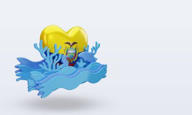 3d okyanus günü Ekvador bayrağı sol görüşü yansıtıyor