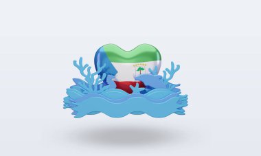 3D Okyanus Günü Ekvator Ginesi Aşk Bayrağı