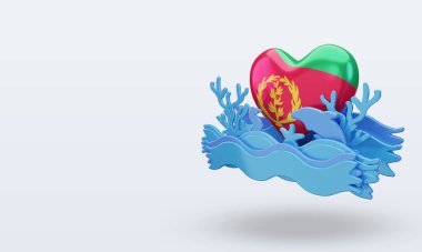 3d okyanus günü Eritre aşk bayrağı doğru görünüm veriyor