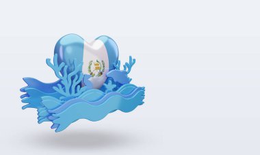 3D okyanus günü Guatemala aşk bayrağı sol görüşü yansıtıyor