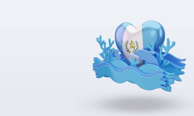 3D okyanus günü Guatemala aşk bayrağı doğru görünüm veriyor