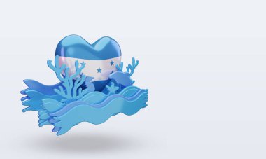 3D okyanus günü Honduras bayrağı sol görüşü temsil eder.