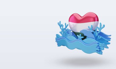 3D Okyanus Günü Macaristan bayrağı sağa bakıyor