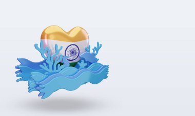 3D Okyanus Günü Hindistan bayrağı sever.