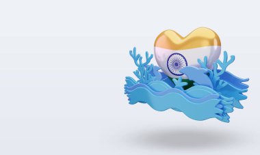 3D Okyanus Günü Hindistan bayrağı sever