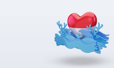 3D okyanus günü Endonezya bayrağı doğru görünüm verir