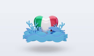 3D Okyanus Günü İtalya bayrağı sever