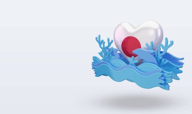 3D Okyanus Günü Japonya bayrağını sever