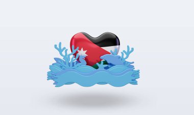 3D Okyanus Günü Jordan bayrağı ön planda tutmayı sever