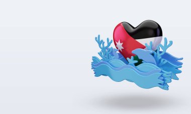 3D Okyanus Günü Ürdün bayrağı sağa döndürmeyi sever