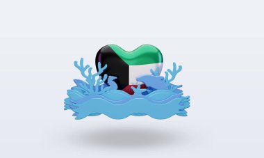 3D okyanus günü Kuveyt aşk bayrağı cephe manzarası