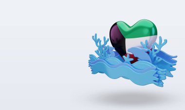 3D Okyanus Günü Kuveyt aşk bayrağı doğru görünüm veriyor