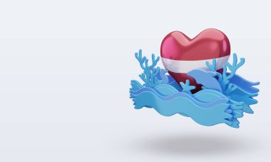 3d Okyanus Günü Letonya aşk bayrağı doğru görünüm veriyor