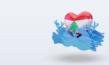 3d Okyanus Günü Lübnan aşk bayrağı doğru görünüm veriyor
