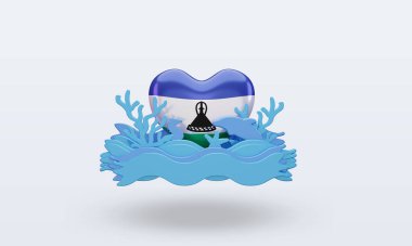 3D Okyanus Günü Lesotho bayrağı sever.