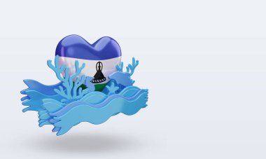 3d Okyanus Günü Lesotho bayrağı sol görüşü yansıtıyor