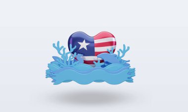 3D Okyanus Günü Liberya bayrağı ön planda tutmayı sever