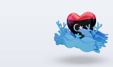 3D Okyanus Günü Libya bayrağı sağa döndürmeyi seviyor