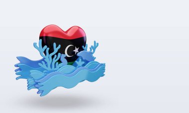 3D Okyanus Günü Libya bayrağı sol görüşü yansıtıyor