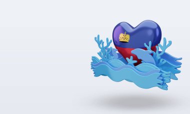 3D Okyanus Günü Lihtenştayn Bayrağı sever